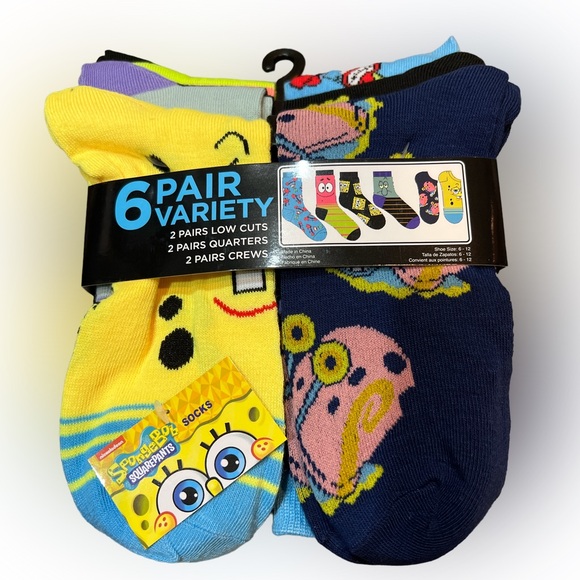Nickelodeon Other - NEW 6 Pack SpongeBob SquarePants Socks 6-12